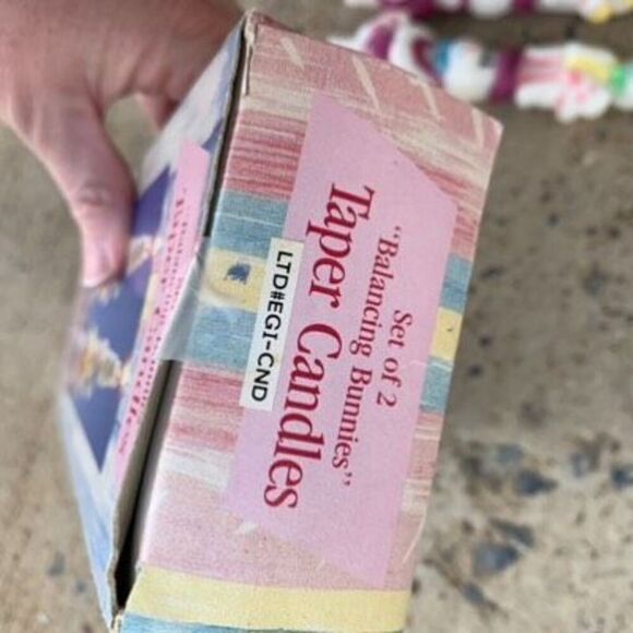 Balancing Bunnies Taper Candles Set Of 2 - 1 Broken - Picture 6 of 7